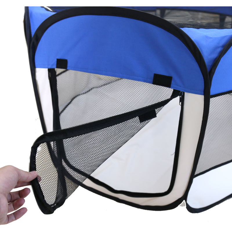 Clôture détachable amovible pour animaux de compagnie, ronde à huit côtés-bleu