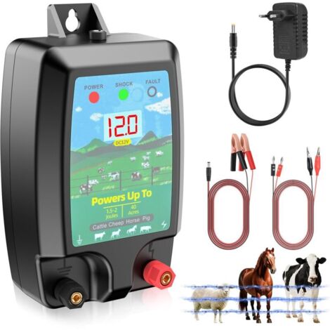 Clôture électrique 10KM pour animaux – Electrificateur 2J avec écran LCD – Haute puissance étanche pour ferme et pâturage