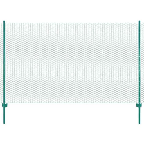 Clôture en grillage Clôture de jardin  métallique avec poteaux Acier 25x1,5 m Vert 25881