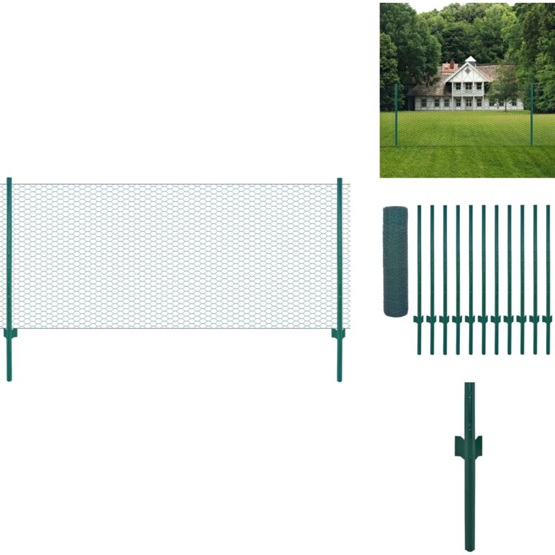 Clôture en grillage métallique avec poteaux Acier 25x0,5 m Vert - Clôture Métal - Clôture Rigide - Clôture Jardin - Clôture Poule - Clôture Chien