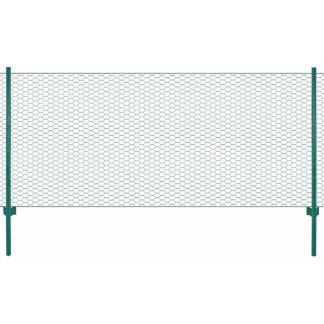 Clôture en grillage métallique avec poteaux Acier 25x1 m Vert