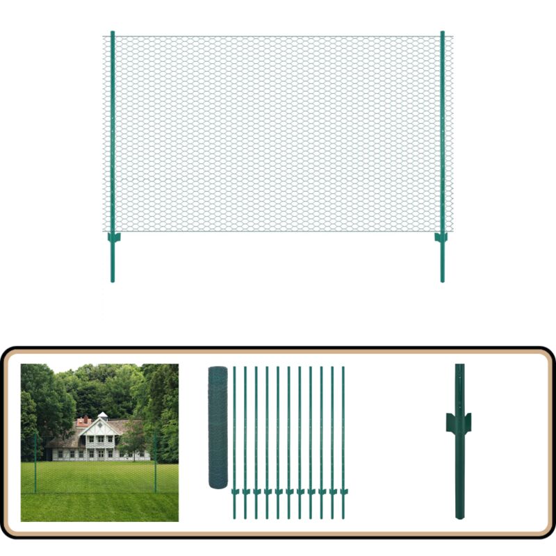 Clôture en grillage métallique avec poteaux Acier 25x1,5m Vert - Clôture Métal - Clôture Rigide - Clôture Jardin - Clôture Poule - Clôture Chien