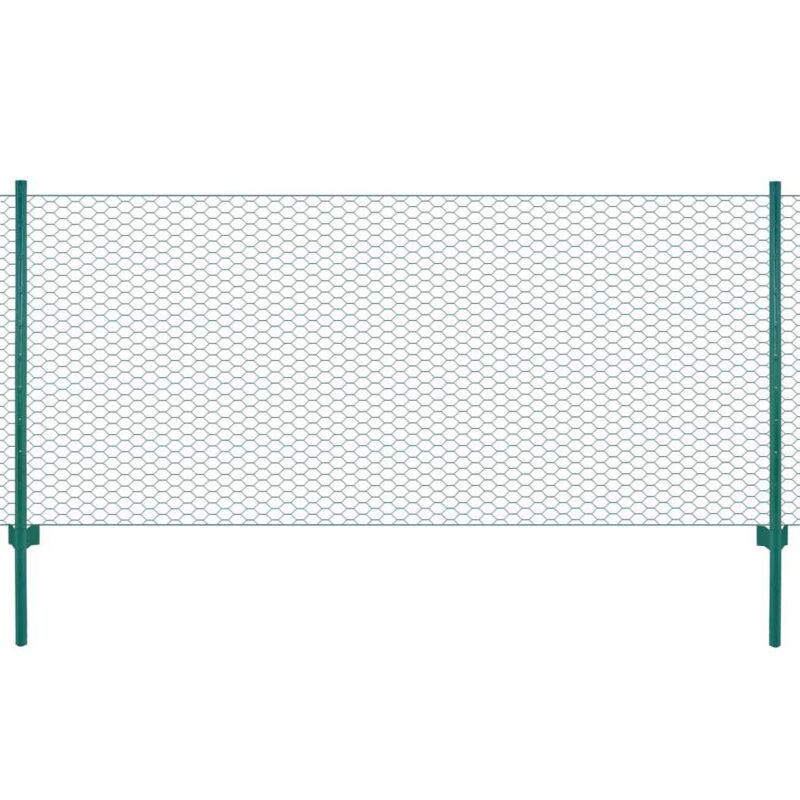 Clôture en grillage métallique avec poteaux Acier 25x0,75m Vert