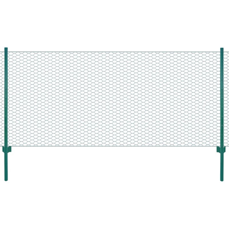 Clôture en grillage métallique avec poteaux Acier 25x0,75m Vert
