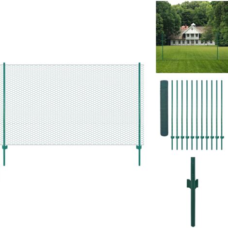Clôture en grillage métallique avec poteaux Acier 25x2 m Vert - Clôture Métal - Clôture Rigide - Clôture Jardin - Clôture Poule - Clôture Industrielle