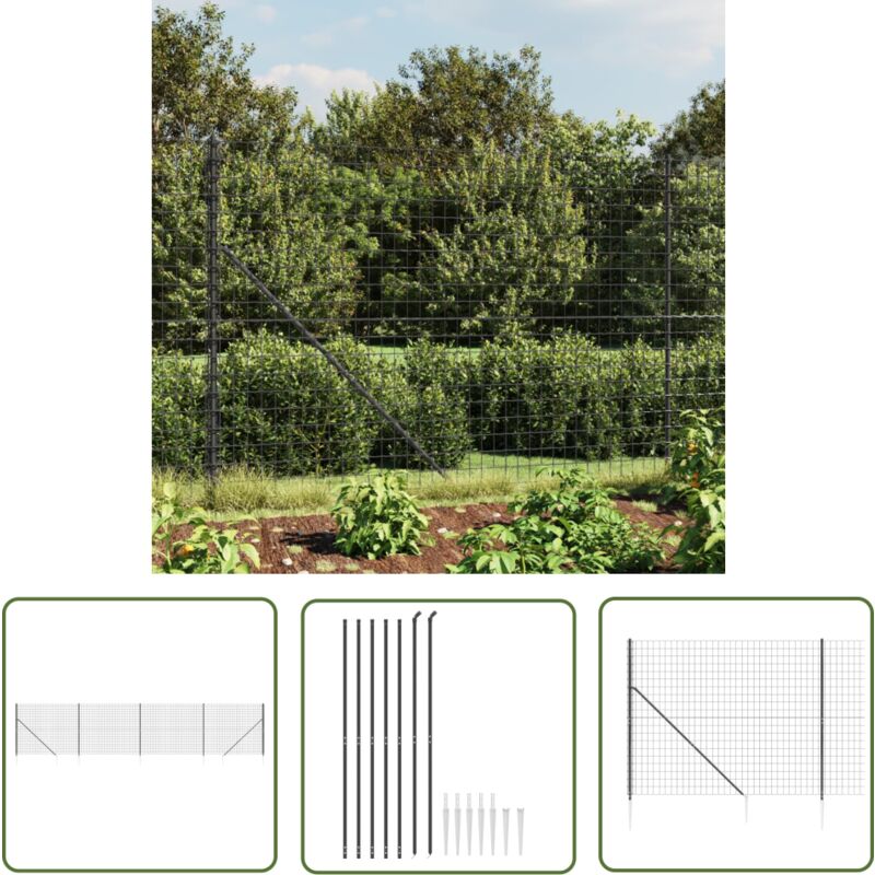 Maison Chic - The Living Store Clôture en treillis métallique et ancrage anthracite 2,2x10 m - Clôture Métal - Clôture Jardin - Clôture Rigide