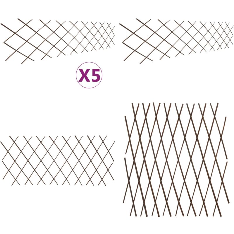 Clôture en treillis de saule 5 pcs 180x60 cm - Clôture En Treillis - Clôture Extensible - Clôture Saule - Panneau De Clôture - Clôture Jardin - Home