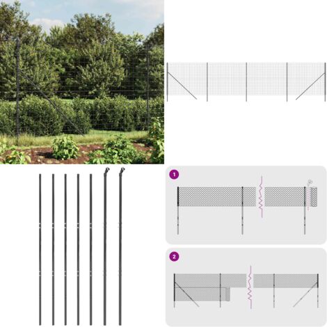 Clôture en treillis métallique anthracite 1,6x10 m - Clôture Métal - Clôture Jardin - Clôture Rigide - Clôture Anthracite - Clôture Sécurité - Home & Living