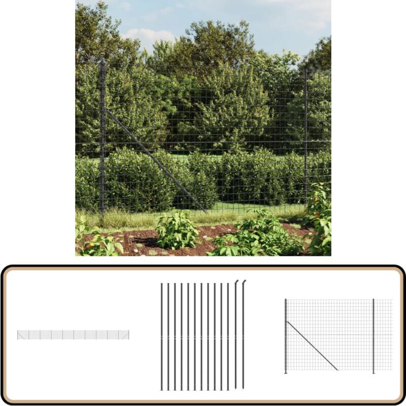 Clôture en treillis métallique avec bride anthracite 2x25 m - Clôture Métal - Clôture Jardin - Clôture Rigide - Clôture Anthracite - Clôture Sécurité