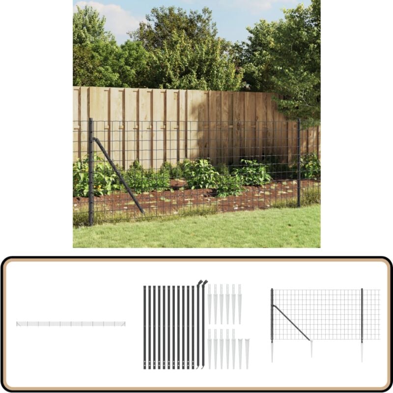 Clôture en treillis métallique et ancrage anthracite 1x25 m - Clôture Métal - Clôture Jardin - Clôture Rigide - Clôture Anthracite - Clôture Sécurité