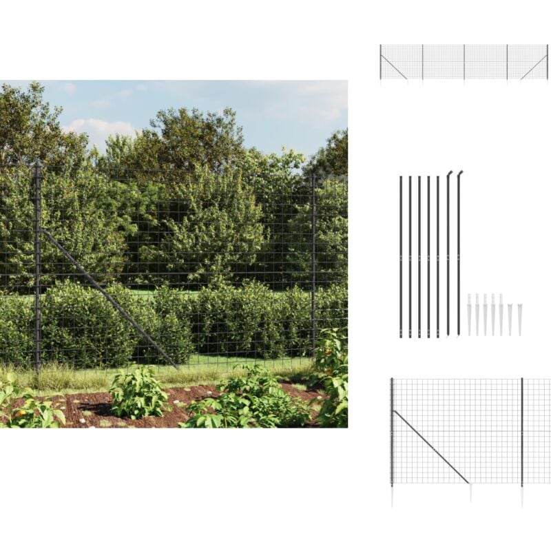 Clôture en treillis métallique et ancrage anthracite 2x10 m - Clôture Métal - Clôture Jardin - Clôture Rigide - Clôture Anthracite - Clôture Sécurité