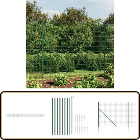 Clôture en treillis métallique et piquet d'ancrage vert 1,6x25m - Clôture En Treillis Métalliques - Clôture De Jardin - Clôture Pliable - Clôture Verte - Clôture Robuste