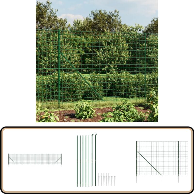 Clôture en treillis métallique et piquet d'ancrage vert 1,8x10m - Clôture Métal - Clôture Jardin - Clôture Treillis - Clôture Verte - Clôture Robuste