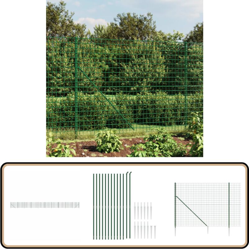 Clôture en treillis métallique et piquet d'ancrage vert 1,8x25m - Clôture Métal - Clôture Jardin - Clôture Rigide - Clôture Verte - Clôture Sécurité