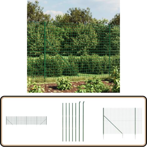 Clôture en treillis métallique et piquet d'ancrage vert 2,2x10m - Clôture En Treillis Métalliques - Clôture De Jardin - Clôture Pliable - Clôture Verte - Clôture Robuste