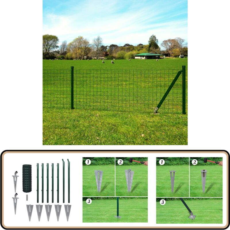 Vidaxl - Clôture euro Acier 10x0,8 m Vert - Clôture Acier - Clôture Euro - Clôture Jardin - Clôture Verte - Clôture Résisente
