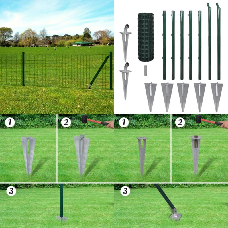 Clôture euro Acier 10x0,8 m Vert - Clôture Acier - Clôture Euro - Clôture Jardin - Clôture Verte - Clôture Résisente - Home & Living