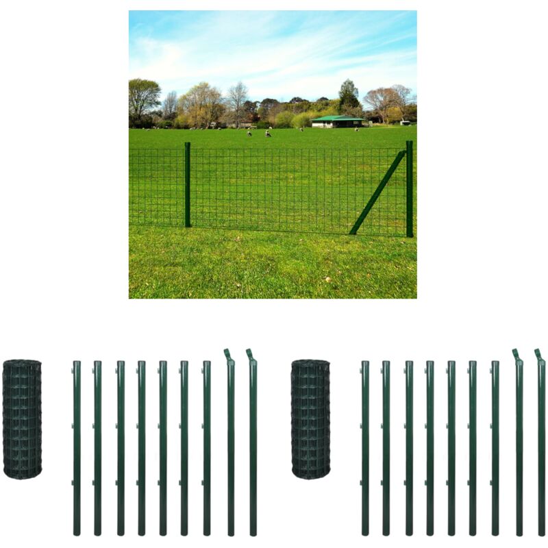 Clôture euro Acier 10x0,8 m Vert - Clôture En Acier - Clôture Pvc - Clôture Jardin - Clôture Poule - Clôture Chien - Home & Living