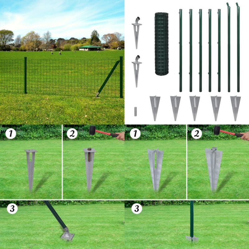Clôture euro Acier 10x1,2 m Vert - Clôture Acier - Clôture Euro - Clôture Jardin - Clôture Verte - Clôture Résistant - Home & Living