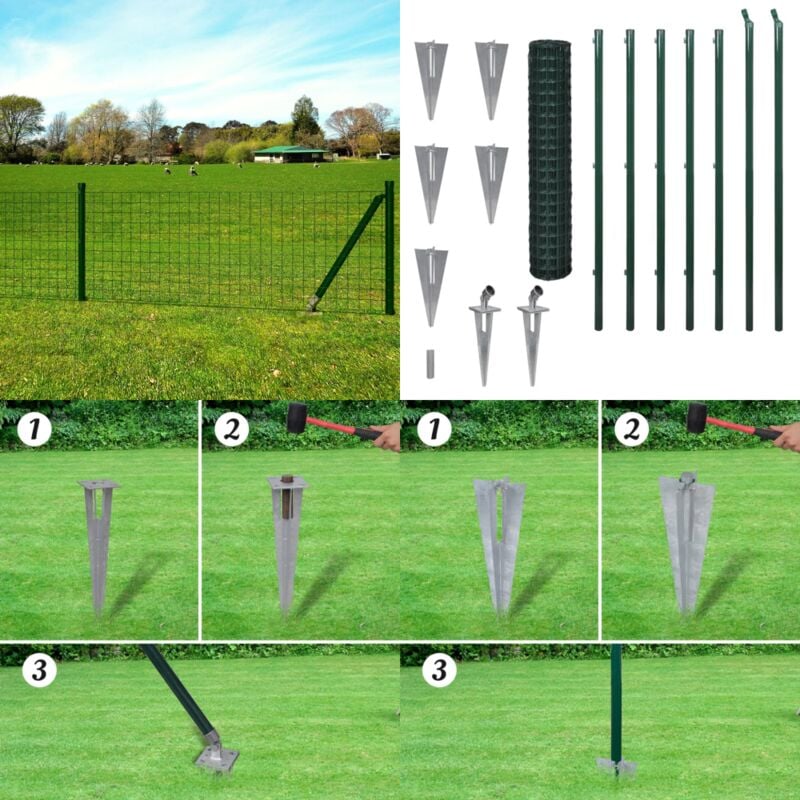 Clôture euro Acier 10x1,5 m Vert - Clôture Euro - Clôture Acier - Clôture Verte - Clôture Jardin - Clôture Poule - Home & Living