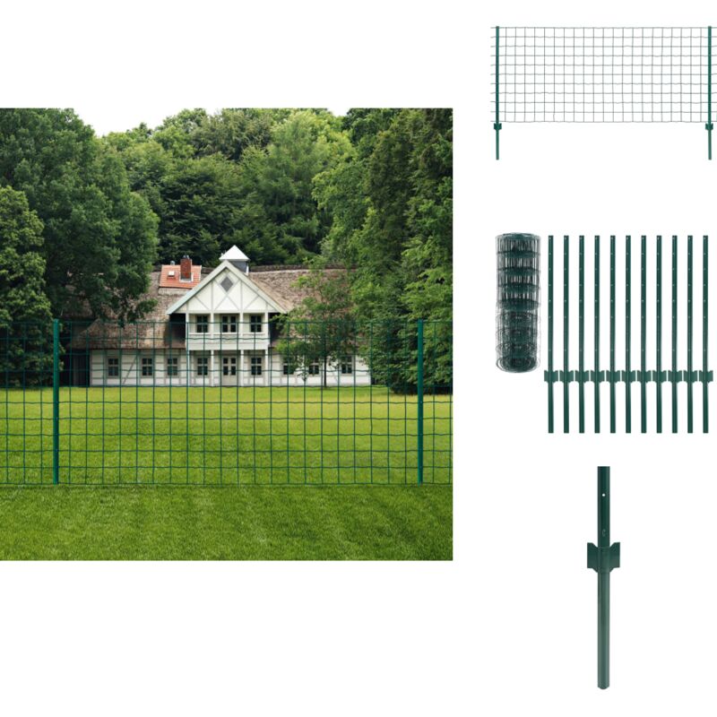 Clôture Euro Acier 20x0,8 m Vert - Clôture Euro - Clôture D'extérieur - Clôture En Acier - Clôture Verte - Clôture Résistive