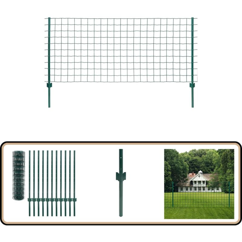 Clôture Euro Acier 20x1 m Vert - Clôture Euro - Clôture D'extérieur - Clôture En Acier - Clôture Verte - Clôture Résidentielle