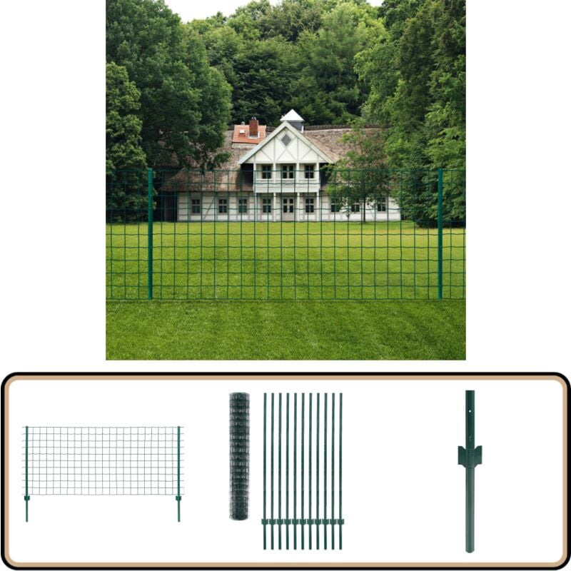 Clôture Euro Acier 20x1,5 m Vert - Clôture En Maille - Clôture D'extérieur - Clôture Métallique - Clôture Verte - Clôture Rigide