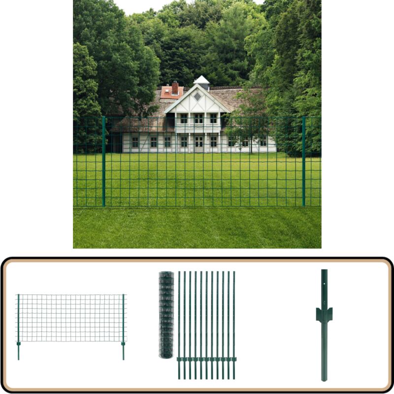 Vidaxl - Clôture Euro Acier 20x1,5 m Vert - Clôture Euro - Clôture D'extérieur - Clôture En Acier - Clôture Verte - Clôture Résistante