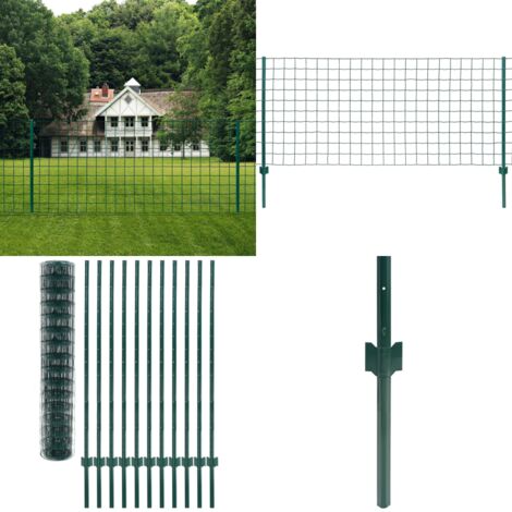 Clôture Euro Acier 20x1,5 m Vert - Clôture Euro - Clôture D'extérieur - Clôture En Acier - Clôture Verte - Clôture Résistante - Home & Living