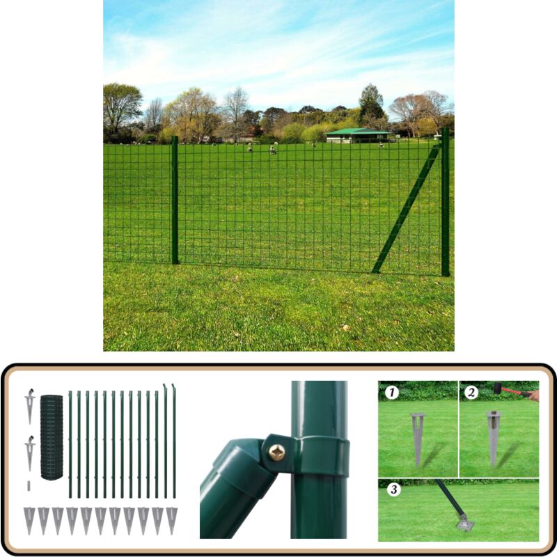 Vidaxl - Clôture Euro Acier 25 x 1,5 m Vert - Clôture Acier - Clôture Européenne - Clôture Jardin - Clôture Verte - Panneaux De Clôture