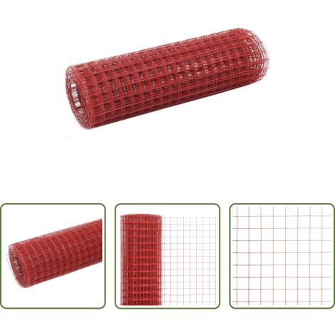 Clôture -  Grillage Acier avec revêtement en PVC 25x0,5 m Rouge