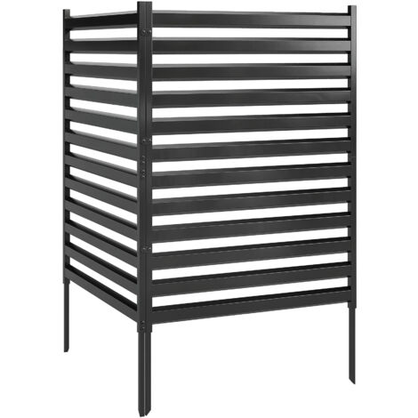 Clôture Jardin 2 Panneaux 91x152cm Métal Brise-Vue avec Poteaux & Capuchons Antirouille Noir