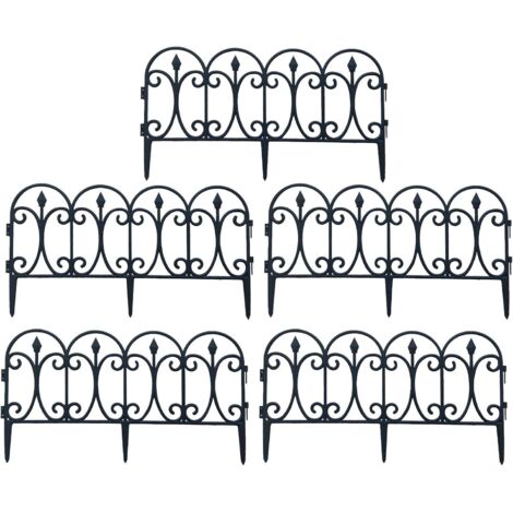 Clôture Jardin Décorative, Métal, Noir (5pcs), 60 x 33 cm