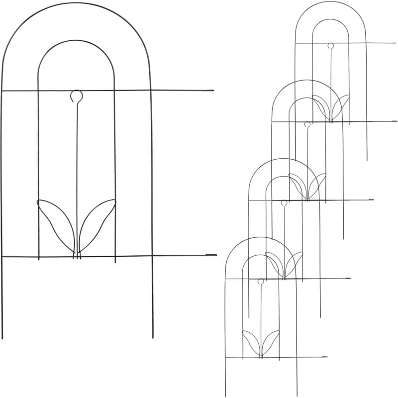 Relaxdays - Clôture jardin en métal, 5 éléments avec ornements, h x l : 80 x 244,5 cm, éléments à planter, extérieur, noir