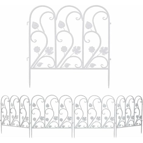 Clôture Jardin Extérieur Lot de 5 Bordures Décoratives 59,5x62cm Grille de Protection Fer Forgé Motif Paysage Portillon de Jardin - Blanc