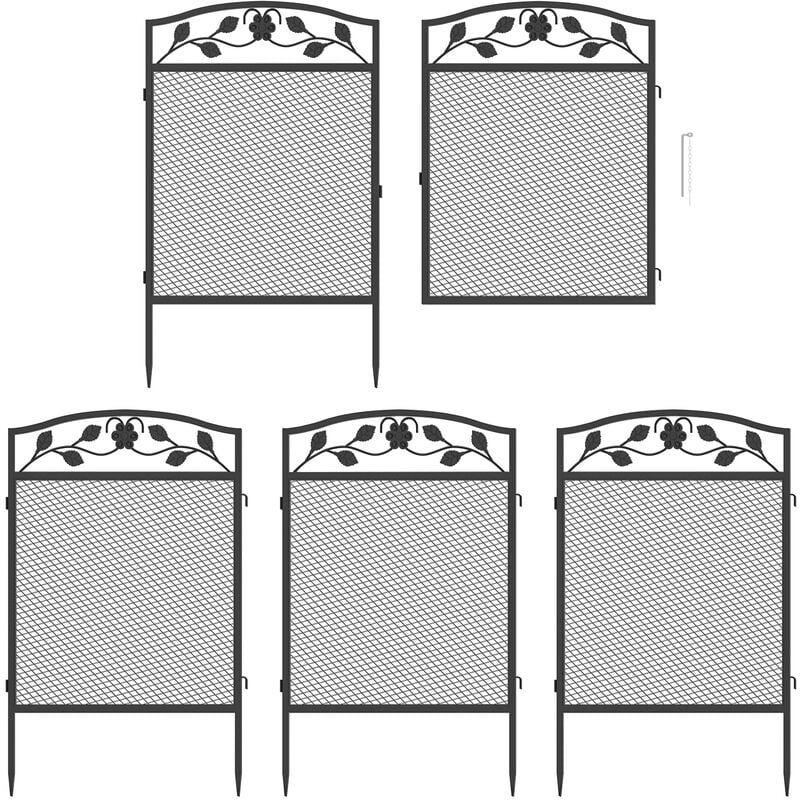 Clôture Jardin Extérieur Métal 5pcs Bordures Décoratives Grille de Protection Fer Forgé Portillon de Jardin - Vertical 110x60cm