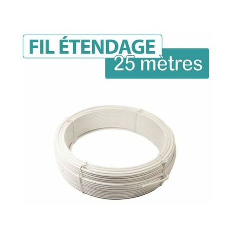 Cloture & Jardin – Fil d'étendage en acier galvanisé plastifié blanc 25 m – Diamètre 2,75 mm – Résistance pour charges lourdes – Pour séchoir intérieur/extérieur