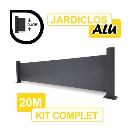 Cloture & Jardin – Kit clôture aluminium gris anthracite 20m – Panneaux 2m x 10cm – Installation sur muret ou dalle – Résistant à la corrosion