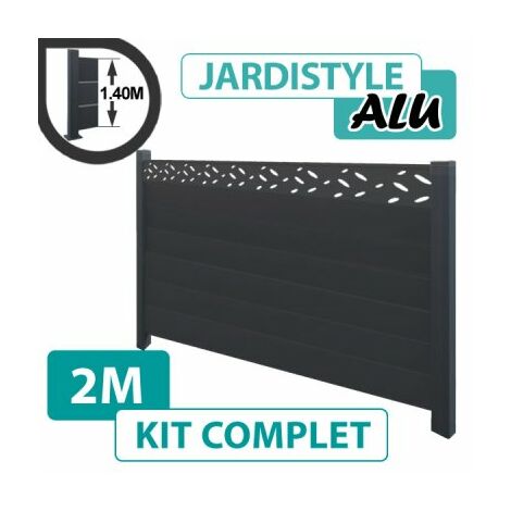 Cloture & Jardin – Kit clôture aluminium gris anthracite 2m – Lames 20cm – Poteaux 7.2x7.2cm – Épaisseur 1.6mm – Installation facile et rapide