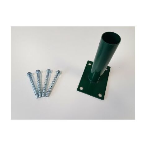 Cloture & Jardin – Kit platine pour poteau rond de portillon grillagé vert – Dimensions 150x100mm – Fixation béton – Visserie acier zingué incluse