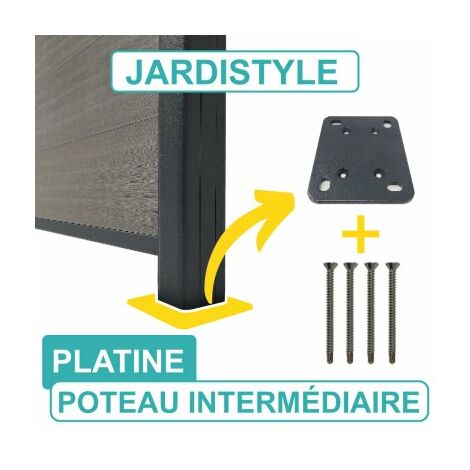 Cloture & Jardin – Platine aluminium pour poteau 2 entrées – Dimensions 120 x 95 x 5 mm – Fixation avec visserie incluse – Compatible poteau 7.20 x 4.50 cm