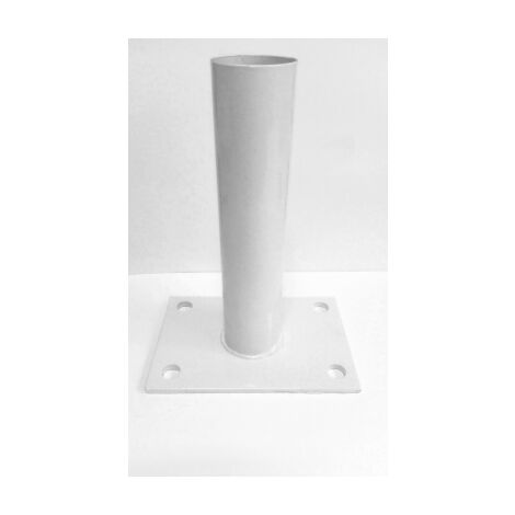 Cloture & Jardin – Platine poteau rond blanc – Acier galvanisé électrozingué – Revêtement thermolaqué RAL 9016 – Hauteur 210 mm – Fixation sans scellement