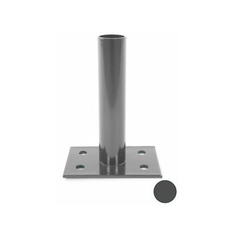 Cloture & Jardin – Platine poteau rond gris anthracite – Acier galvanisé – Hauteur 210 mm – Fixation rapide sans scellement – Compatible poteaux 38-45 mm