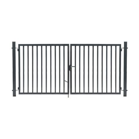 Cloture & Jardin – Portail barreaudé gris 1,20m en acier galvanisé – Largeur 2m – Barreaux carrés 25mm – Espacement 110mm – Installation rapide