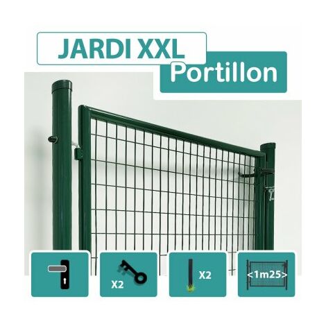 Cloture & Jardin – Portillon grillagé vert 1,25m – Revêtement thermolaqué RAL 6005 – Grillage maille 100x50mm – Résistant aux passages fréquents