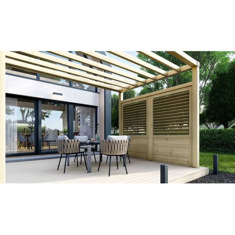 Clôture, panneaux bois persiennés, ensemble - imprégné en brun