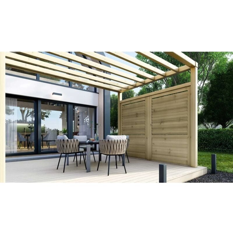 Clôture, panneaux bois persiennés, ensemble - imprégné en vert