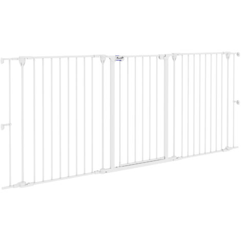 Clôture pliante acier animaux 3 panneaux doubles verrouillage fonction verrouillage auxiliaire, 206x90 cm, blanc