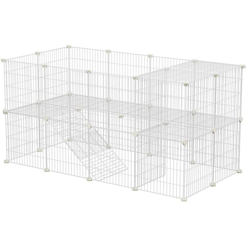 Songmics - Clôture pour Animaux domestiques, 2 Niveaux, Enclos modulable, pour Petits Animaux, Hamsters, Lapins, Cochon d Inde, Panneaux grillagés,