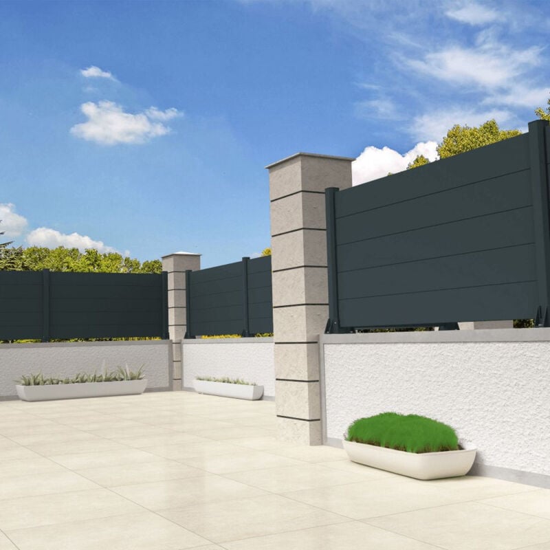 Clôture ranch panneau plein 3 lames l 1911 x h 515 mm (Gris anthracite structuré RAL7016ST)